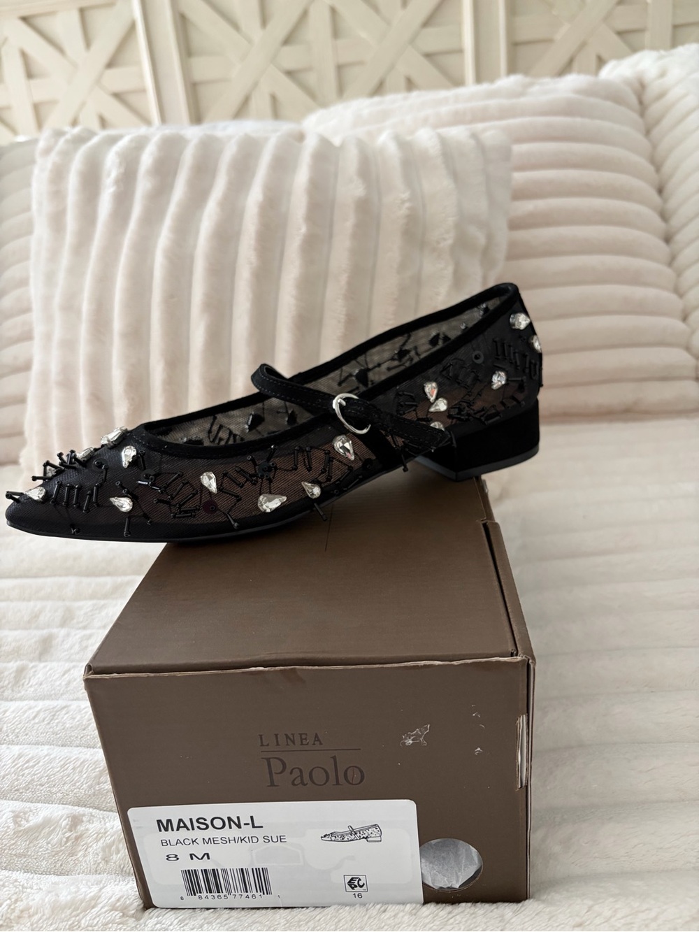 Paolo Black Embellished Mesh Mary Jane Flats